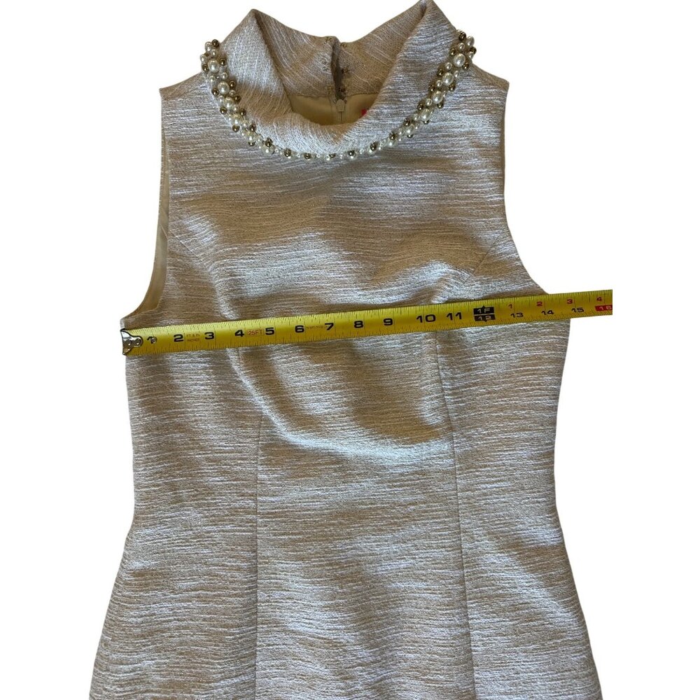 Lilly Pulitzer Portia Boucle Gold Metallic Pearl Beaded Mini Shift Dress Size 0 - Picture 7 of 10